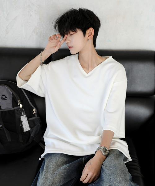 neos（ネオス）の「【neos】ルーズシルエット Vネック 裾 ドローコード Tシャツ（Tシャツ/カットソー・メンズ・ホワイト/ブラック/ブルー/チャコールグレー・LARGE/MEDIUM）」の10枚目の写真