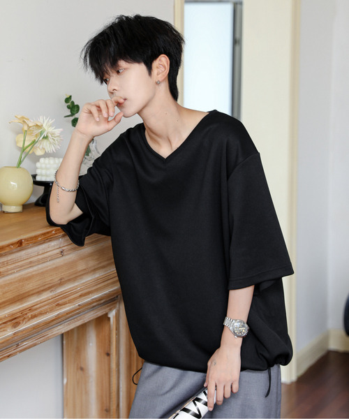 neos（ネオス）の「【neos】ルーズシルエット Vネック 裾 ドローコード Tシャツ（Tシャツ/カットソー・メンズ・ホワイト/ブラック/ブルー/チャコールグレー・LARGE/MEDIUM）」の11枚目の写真