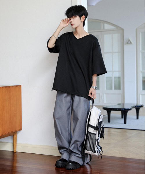 neos（ネオス）の「【neos】ルーズシルエット Vネック 裾 ドローコード Tシャツ（Tシャツ/カットソー・メンズ・ホワイト/ブラック/ブルー/チャコールグレー・LARGE/MEDIUM）」の12枚目の写真