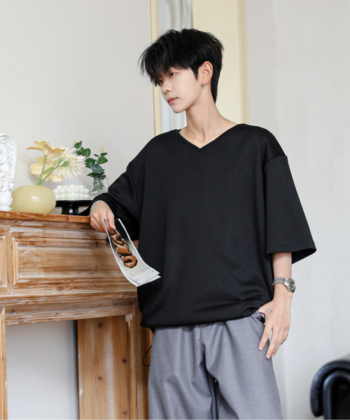 neos（ネオス）の「【neos】ルーズシルエット Vネック 裾 ドローコード Tシャツ（Tシャツ/カットソー・メンズ・ホワイト/ブラック/ブルー/チャコールグレー・LARGE/MEDIUM）」の13枚目の写真