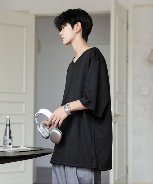 neos（ネオス）の「【neos】ルーズシルエット Vネック 裾 ドローコード Tシャツ（Tシャツ/カットソー・メンズ・ホワイト/ブラック/ブルー/チャコールグレー・LARGE/MEDIUM）」の15枚目の写真