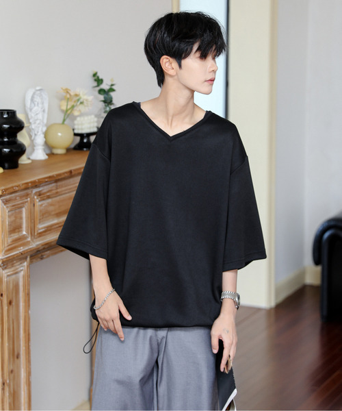 neos（ネオス）の「【neos】ルーズシルエット Vネック 裾 ドローコード Tシャツ（Tシャツ/カットソー・メンズ・ホワイト/ブラック/ブルー/チャコールグレー・LARGE/MEDIUM）」の16枚目の写真