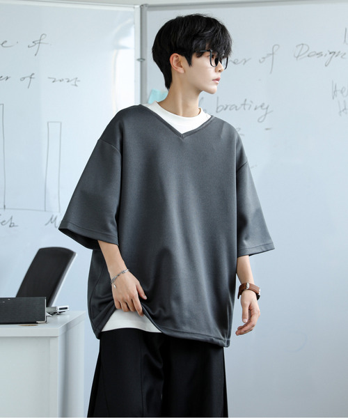 neos（ネオス）の「【neos】ルーズシルエット Vネック 裾 ドローコード Tシャツ（Tシャツ/カットソー・メンズ・ホワイト/ブラック/ブルー/チャコールグレー・LARGE/MEDIUM）」の18枚目の写真