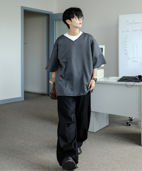neos（ネオス）の「【neos】ルーズシルエット Vネック 裾 ドローコード Tシャツ（Tシャツ/カットソー・メンズ・ホワイト/ブラック/ブルー/チャコールグレー・LARGE/MEDIUM）」の19枚目の写真
