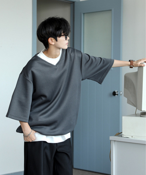 neos（ネオス）の「【neos】ルーズシルエット Vネック 裾 ドローコード Tシャツ（Tシャツ/カットソー・メンズ・ホワイト/ブラック/ブルー/チャコールグレー・LARGE/MEDIUM）」の20枚目の写真