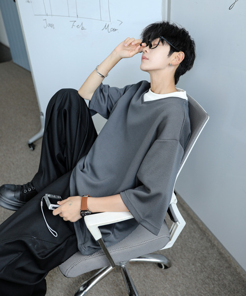 neos（ネオス）の「【neos】ルーズシルエット Vネック 裾 ドローコード Tシャツ（Tシャツ/カットソー・メンズ・ホワイト/ブラック/ブルー/チャコールグレー・LARGE/MEDIUM）」の22枚目の写真