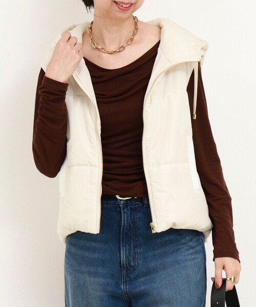 MICO COULIER（ミコクリエ）の「中綿×ニットフードベスト（ブルゾン・レディース・キナリ/ネイビー・38）」の4枚目の写真