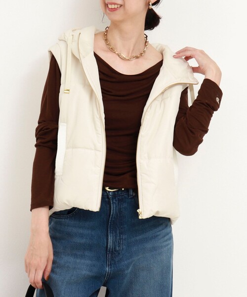 MICO COULIER（ミコクリエ）の「中綿×ニットフードベスト（ブルゾン・レディース・キナリ/ネイビー・38）」の6枚目の写真