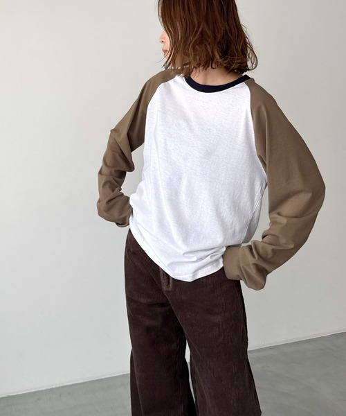 CANAL JEAN(キャナルジーン)の「El mar バイカラーラグランロングTシャツ(Tシャツ/カットソー・レディース・カーキ/ネイビー・ONE SIZE)」の2枚目の写真