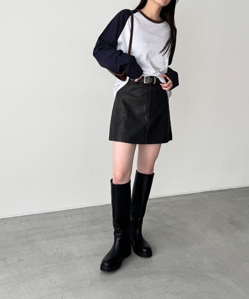 CANAL JEAN(キャナルジーン)の「El mar バイカラーラグランロングTシャツ(Tシャツ/カットソー・レディース・カーキ/ネイビー・ONE SIZE)」の5枚目の写真