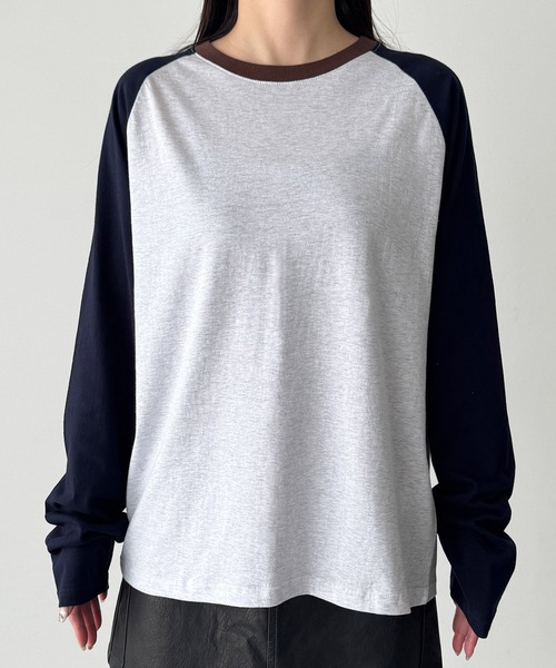 CANAL JEAN(キャナルジーン)の「El mar バイカラーラグランロングTシャツ(Tシャツ/カットソー・レディース・カーキ/ネイビー・ONE SIZE)」の9枚目の写真