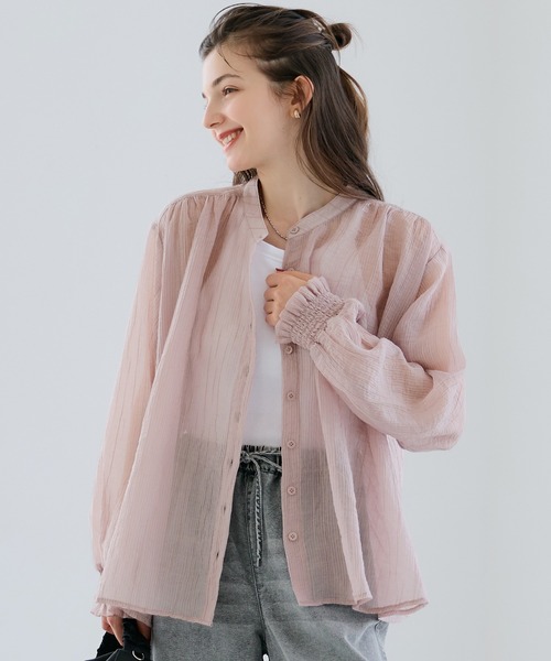 coca(coca)(コカ)の「シアーギャザーAラインブラウス(シャツ/ブラウス・レディース・グレー/ブラック/ブラウン/ピンク・S/M/L)」の4枚目の写真