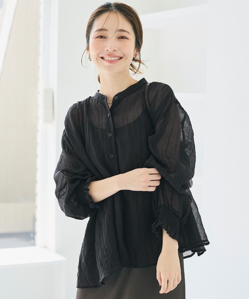 coca(coca)(コカ)の「シアーギャザーAラインブラウス(シャツ/ブラウス・レディース・グレー/ブラック/ブラウン/ピンク・S/M/L)」の1枚目の写真