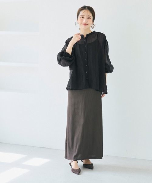 coca(coca)(コカ)の「シアーギャザーAラインブラウス(シャツ/ブラウス・レディース・グレー/ブラック/ブラウン/ピンク・S/M/L)」の5枚目の写真