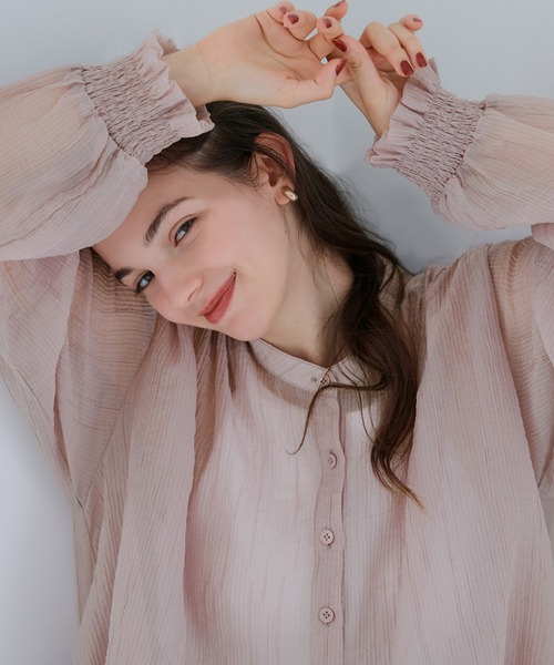 coca(coca)(コカ)の「シアーギャザーAラインブラウス(シャツ/ブラウス・レディース・グレー/ブラック/ブラウン/ピンク・S/M/L)」の14枚目の写真