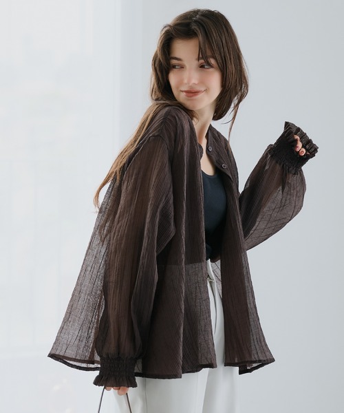 coca(coca)(コカ)の「シアーギャザーAラインブラウス(シャツ/ブラウス・レディース・グレー/ブラック/ブラウン/ピンク・S/M/L)」の16枚目の写真