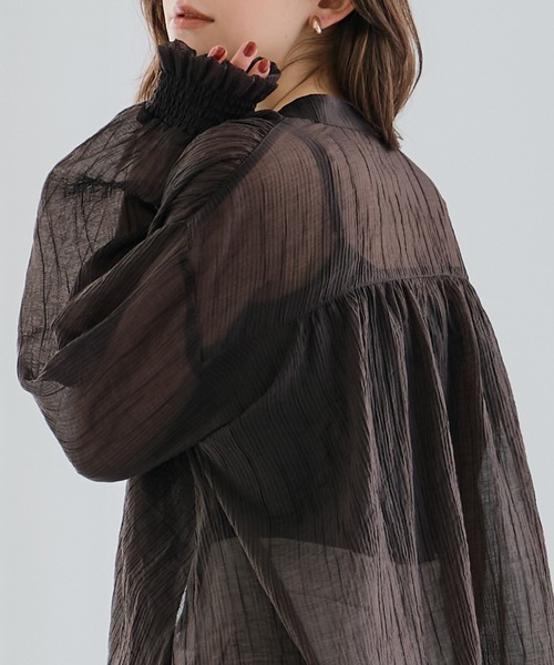 coca(coca)(コカ)の「シアーギャザーAラインブラウス(シャツ/ブラウス・レディース・グレー/ブラック/ブラウン/ピンク・S/M/L)」の17枚目の写真