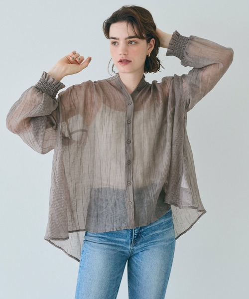 coca(coca)(コカ)の「シアーギャザーAラインブラウス(シャツ/ブラウス・レディース・グレー/ブラック/ブラウン/ピンク・S/M/L)」の19枚目の写真