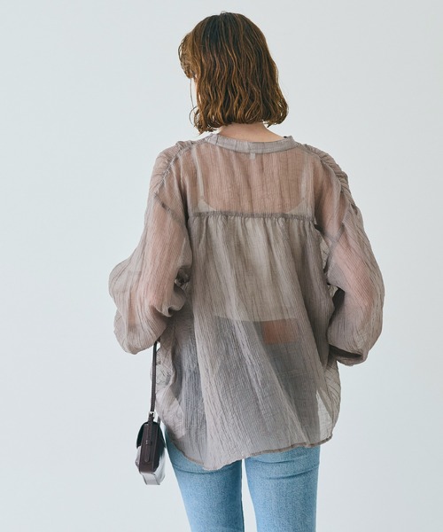 coca(coca)(コカ)の「シアーギャザーAラインブラウス(シャツ/ブラウス・レディース・グレー/ブラック/ブラウン/ピンク・S/M/L)」の21枚目の写真