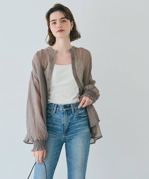 coca(coca)(コカ)の「シアーギャザーAラインブラウス(シャツ/ブラウス・レディース・グレー/ブラック/ブラウン/ピンク・S/M/L)」の22枚目の写真