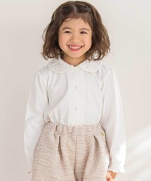 BeBe Petits Pois Vert（ベベプチポワヴェール）の「【店舗限定】襟付き花ワッペン刺しゅう天竺長袖ブラウス(95~150㎝)（シャツ/ブラウス・キッズ）」