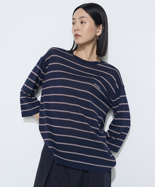 K.T KIYOKO TAKASE(キヨコタカセ)の「モダールコットン14G天竺 ニットプルオーバー(Tシャツ/カットソー・レディース・キャメル/ネイビー・FREE)」の1枚目の写真