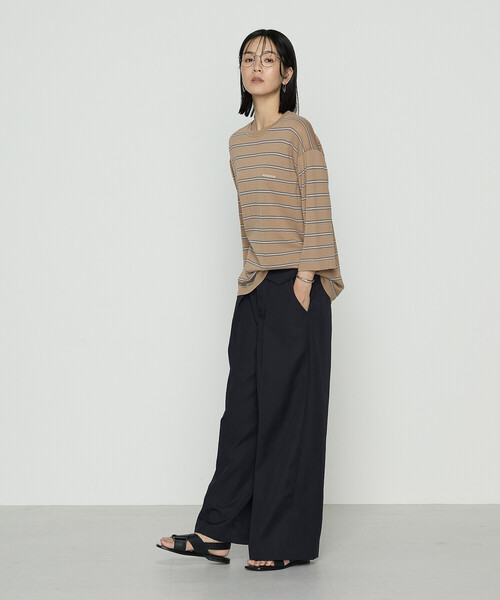 K.T KIYOKO TAKASE(キヨコタカセ)の「モダールコットン14G天竺 ニットプルオーバー(Tシャツ/カットソー・レディース・キャメル/ネイビー・FREE)」の6枚目の写真
