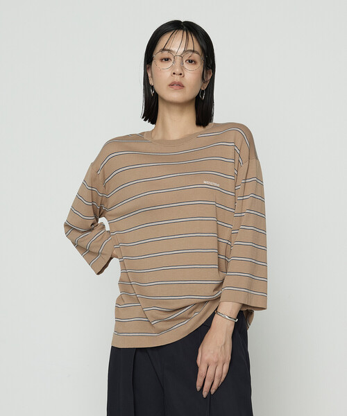K.T KIYOKO TAKASE(キヨコタカセ)の「モダールコットン14G天竺 ニットプルオーバー(Tシャツ/カットソー・レディース・キャメル/ネイビー・FREE)」の8枚目の写真