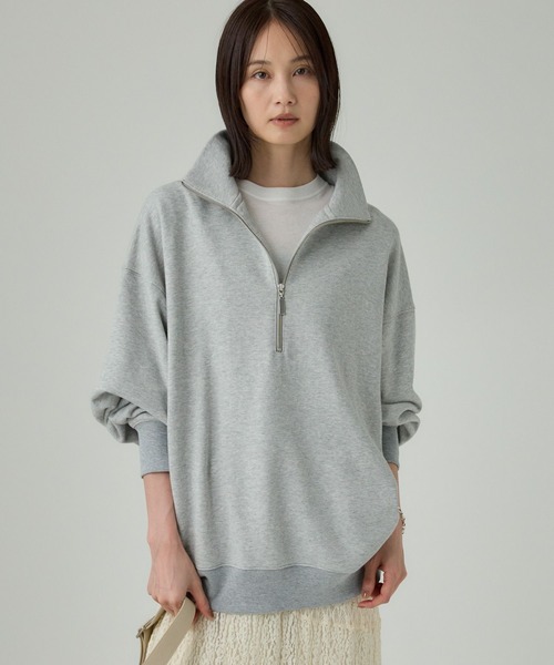 BABYLONE（バビロン）の「ハーフZIP裏毛プルオーバー（スウェット・レディース・グレー/クリーム・フリー）」の3枚目の写真