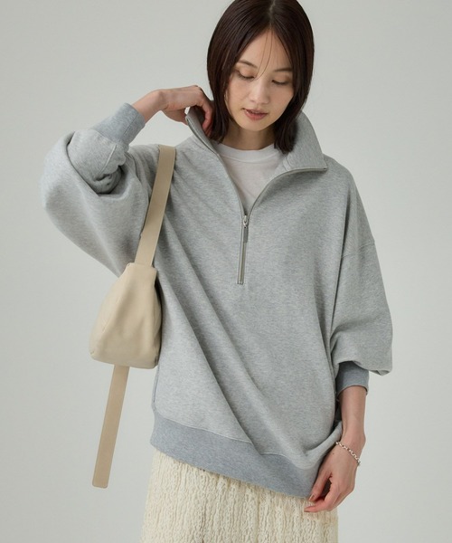 BABYLONE（バビロン）の「ハーフZIP裏毛プルオーバー（スウェット・レディース・グレー/クリーム・フリー）」の4枚目の写真
