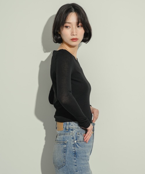 NEUNA(ヌナ)の「リネンライクシアートップス(Tシャツ/カットソー・レディース・グレー/アイボリー・FREE)」の3枚目の写真
