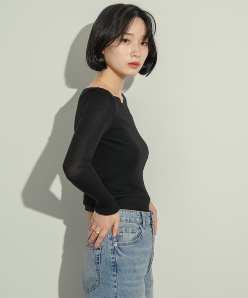 NEUNA(ヌナ)の「リネンライクシアートップス(Tシャツ/カットソー・レディース・グレー/アイボリー・FREE)」の8枚目の写真