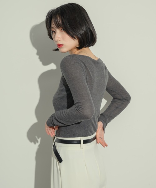 NEUNA(ヌナ)の「リネンライクシアートップス(Tシャツ/カットソー・レディース・グレー/アイボリー・FREE)」の17枚目の写真