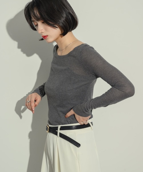 NEUNA(ヌナ)の「リネンライクシアートップス(Tシャツ/カットソー・レディース・グレー/アイボリー・FREE)」の18枚目の写真