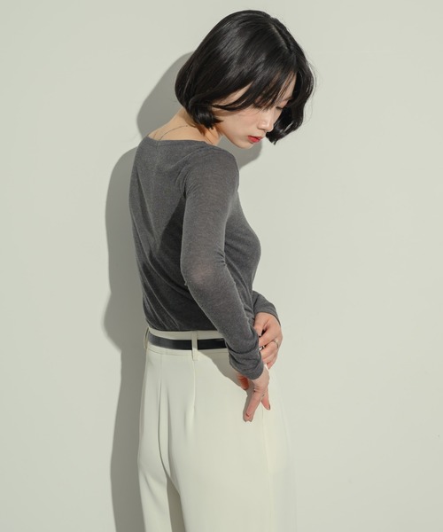 NEUNA(ヌナ)の「リネンライクシアートップス(Tシャツ/カットソー・レディース・グレー/アイボリー・FREE)」の19枚目の写真