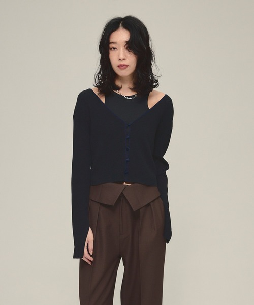 eL（エル）の「【eL】14G Compact V Cardigan/588089（カーディガン/ボレロ・レディース・ブラック/グレー/レッド・FREE）」の2枚目の写真