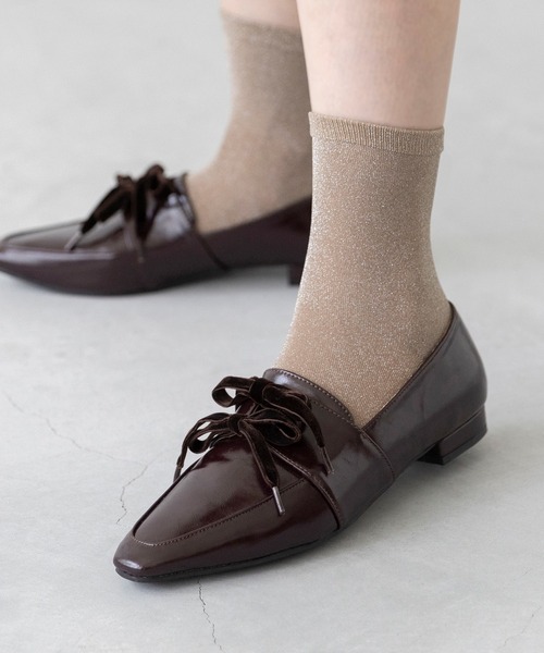 ベロアリボン スクエアトゥ ローファー（ローファー）｜menue（メヌエ