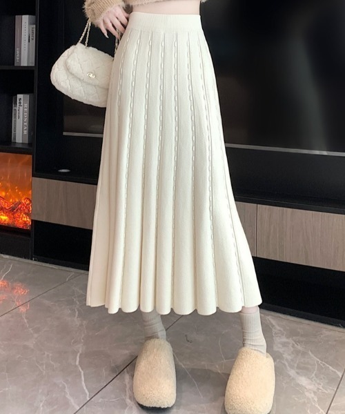 セール】プリーツ風柄模様ニットフレアスカート（スカート）｜cammie