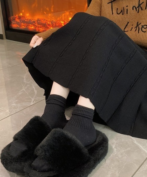 セール】プリーツ風柄模様ニットフレアスカート（スカート）｜cammie