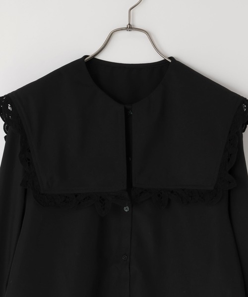 LOWRYS FARM（ローリーズファーム）の「ＢＩＧカラーレースブラウス  289808（Tシャツ/カットソー・レディース・ブラック/ホワイト・FREE）」の5枚目の写真