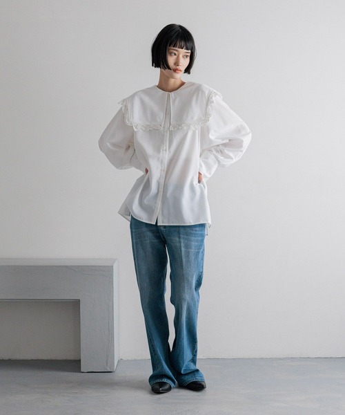 LOWRYS FARM（ローリーズファーム）の「ＢＩＧカラーレースブラウス  289808（Tシャツ/カットソー・レディース・ブラック/ホワイト・FREE）」の21枚目の写真