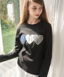Birthday room（バースデイルーム）の「ハートワッペンロンT/heart patch long ｔ-shirt（Tシャツ/カットソー）」
