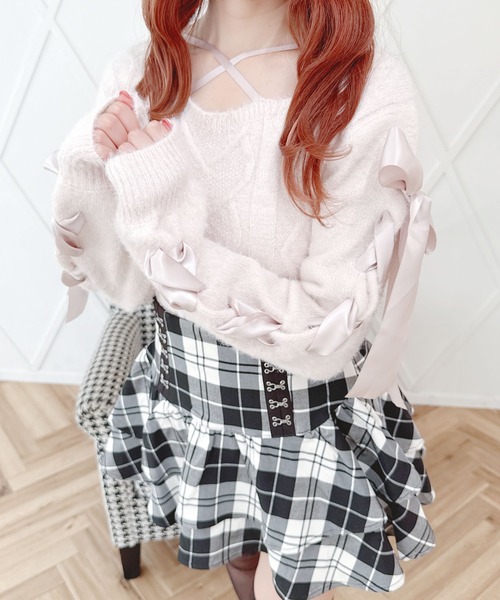 MA*RS(アメーバーマーズ)の「スクエア開きリボンケーブルニット(ニット/セーター・レディース・ホワイト/ピンク/ブラック・FREE)」の6枚目の写真