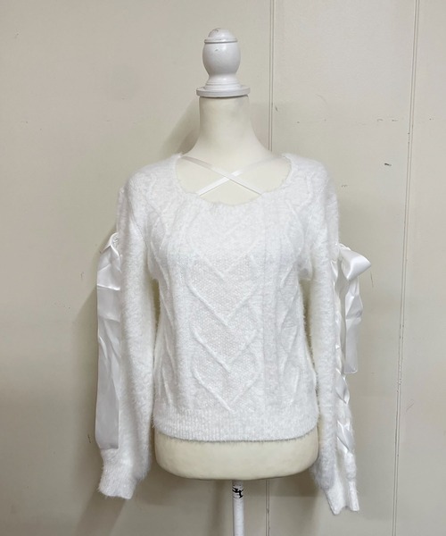 MA*RS(アメーバーマーズ)の「スクエア開きリボンケーブルニット(ニット/セーター・レディース・ホワイト/ピンク/ブラック・FREE)」の15枚目の写真