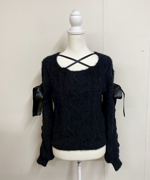 MA*RS(アメーバーマーズ)の「スクエア開きリボンケーブルニット(ニット/セーター・レディース・ホワイト/ピンク/ブラック・FREE)」の21枚目の写真