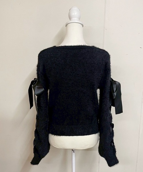 MA*RS(アメーバーマーズ)の「スクエア開きリボンケーブルニット(ニット/セーター・レディース・ホワイト/ピンク/ブラック・FREE)」の8枚目の写真