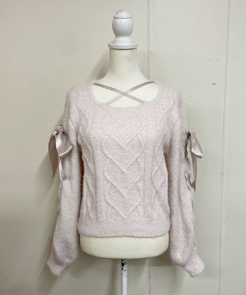 MA*RS(アメーバーマーズ)の「スクエア開きリボンケーブルニット(ニット/セーター・レディース・ホワイト/ピンク/ブラック・FREE)」の9枚目の写真