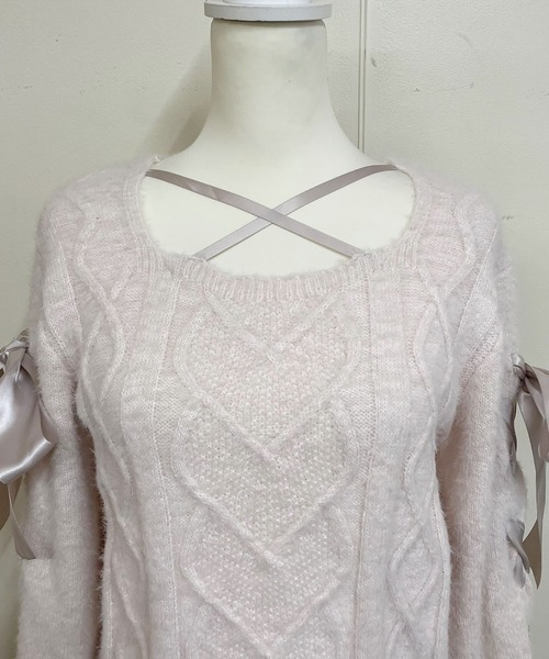 MA*RS(アメーバーマーズ)の「スクエア開きリボンケーブルニット(ニット/セーター・レディース・ホワイト/ピンク/ブラック・FREE)」の10枚目の写真