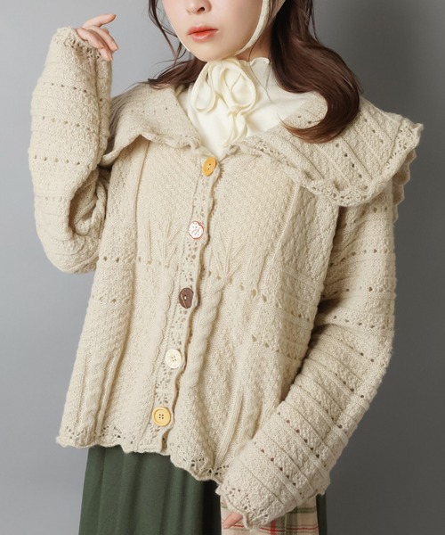 SPINNS（スピンズ）の「いろいろボタンカーディガン/ボタンコア（カーディガン/ボレロ・レディース・ベージュ/グリーン/ダークブラウン/アイボリー/ネイビー・ONESIZE）」の4枚目の写真