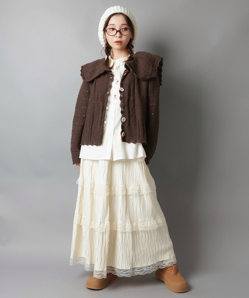 SPINNS（スピンズ）の「いろいろボタンカーディガン/ボタンコア（カーディガン/ボレロ・レディース・ベージュ/グリーン/ダークブラウン/アイボリー/ネイビー・ONESIZE）」の12枚目の写真